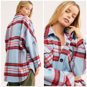 We The Free Blue and Red Plaid Teddy Jacket